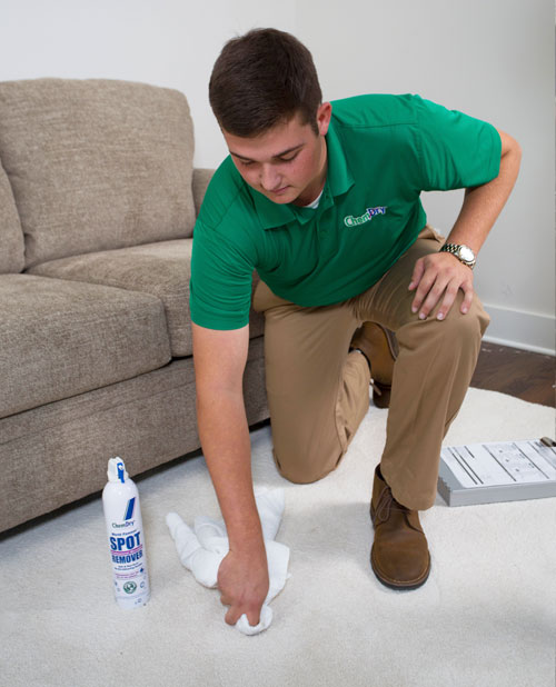 Chem-Dry of Rialto technician removing a stain from a customer's carpet
